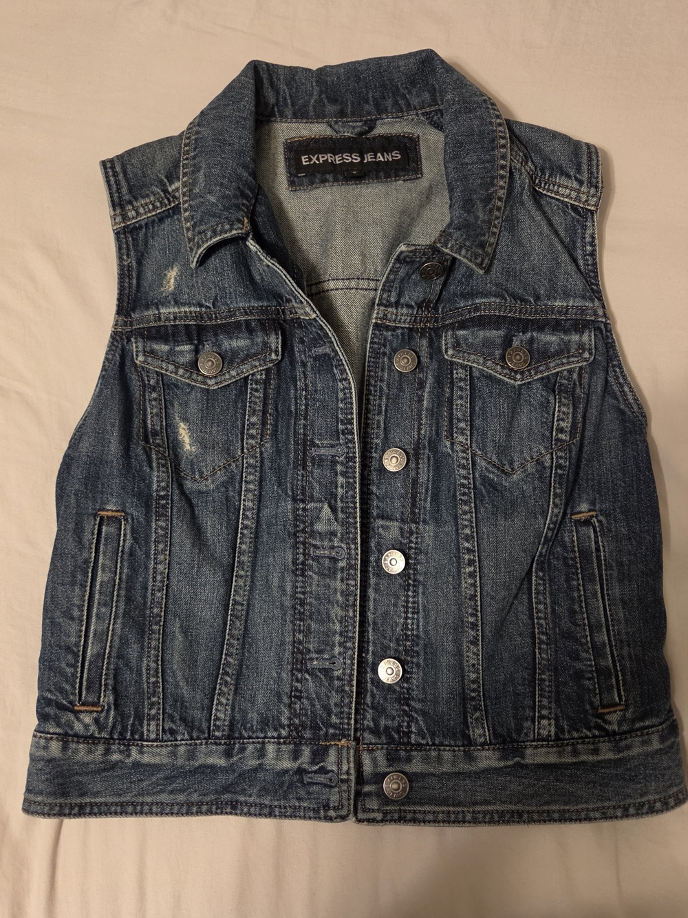 Express Womens Medium Blue Denim Cotton Vest